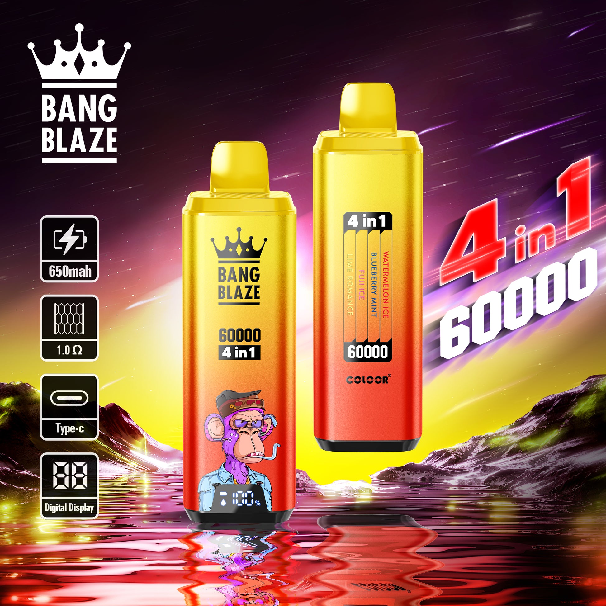 Bang Blaze 4 in 1 Gout Puff 60000 Taff Rechargeable Batterie Cigarette électronique Jetable