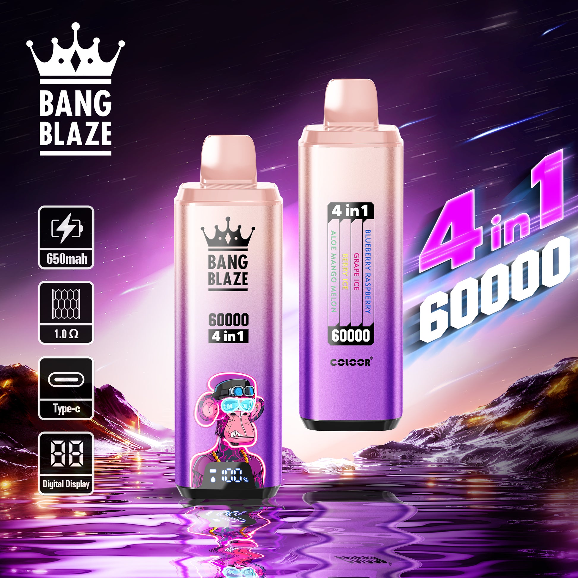 4 en 1 Gout de Puff 60000 Taff Nicotine Cigarette électronique Jetable with 60ml E-liquide