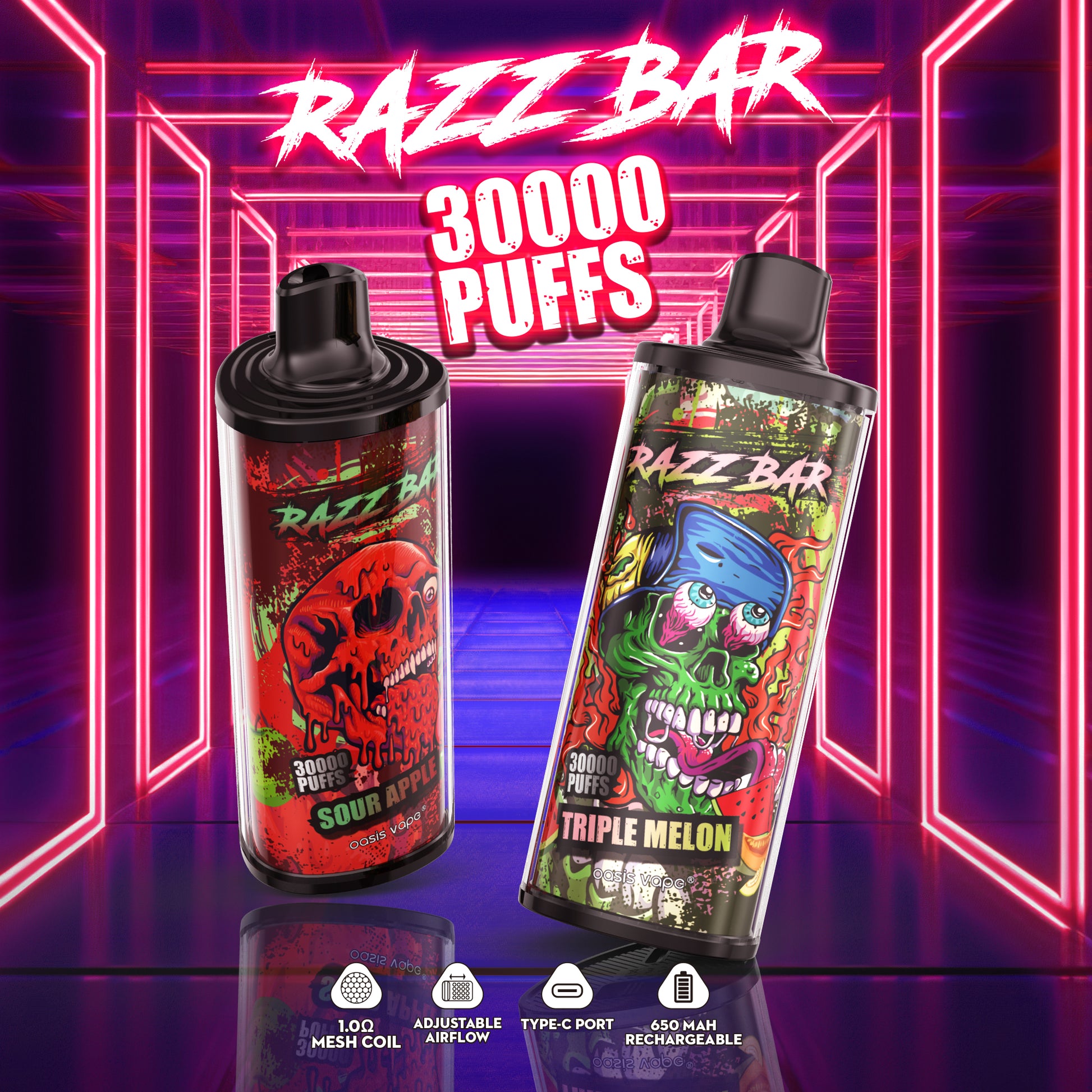 Wiederaufladbarer Razz Bar Akku mit 650 mAh für 30.000 Züge