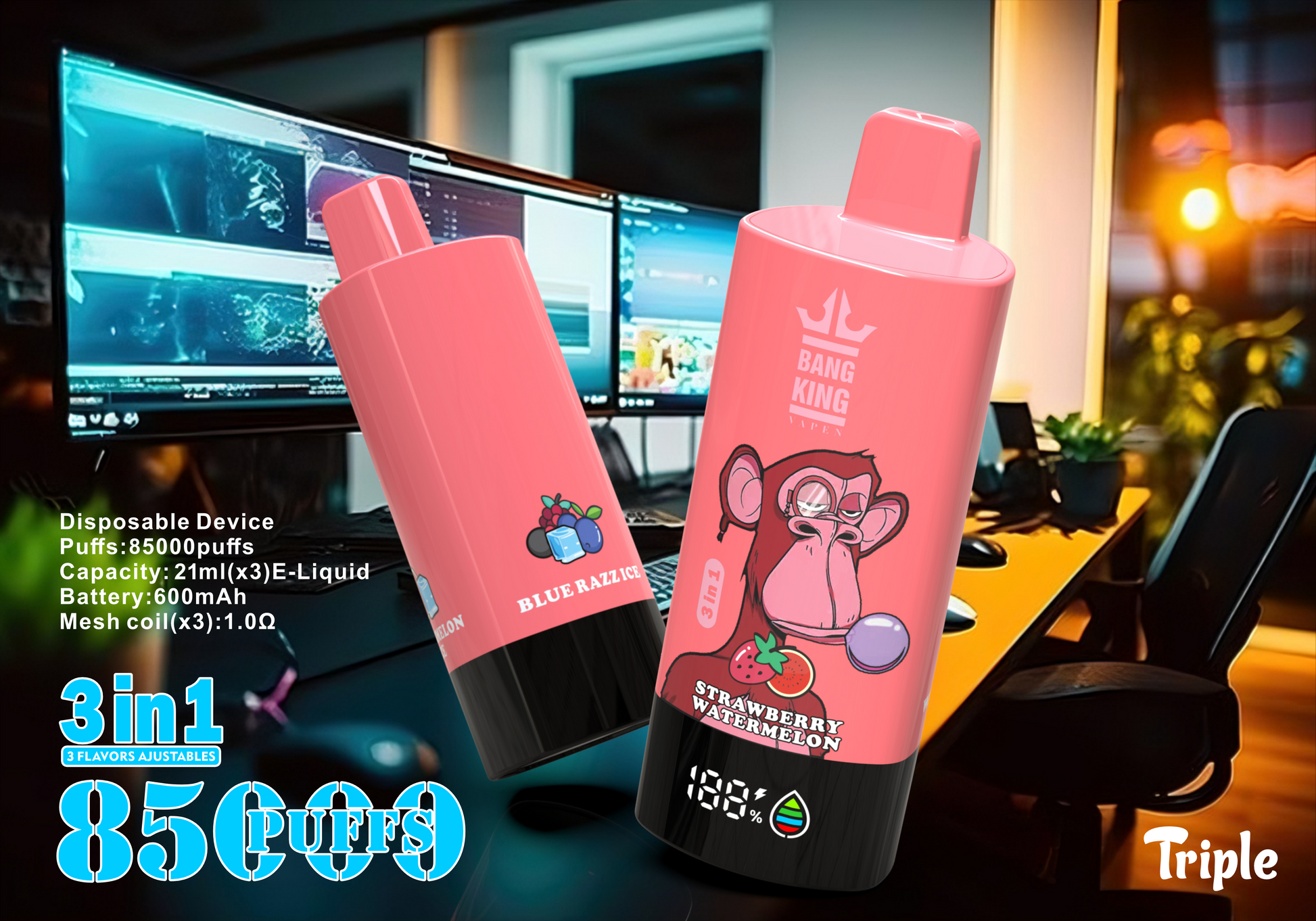Puff Bang King 85K Bouffees Vape Jetable - Triple Gout with 600 mAh Batterie