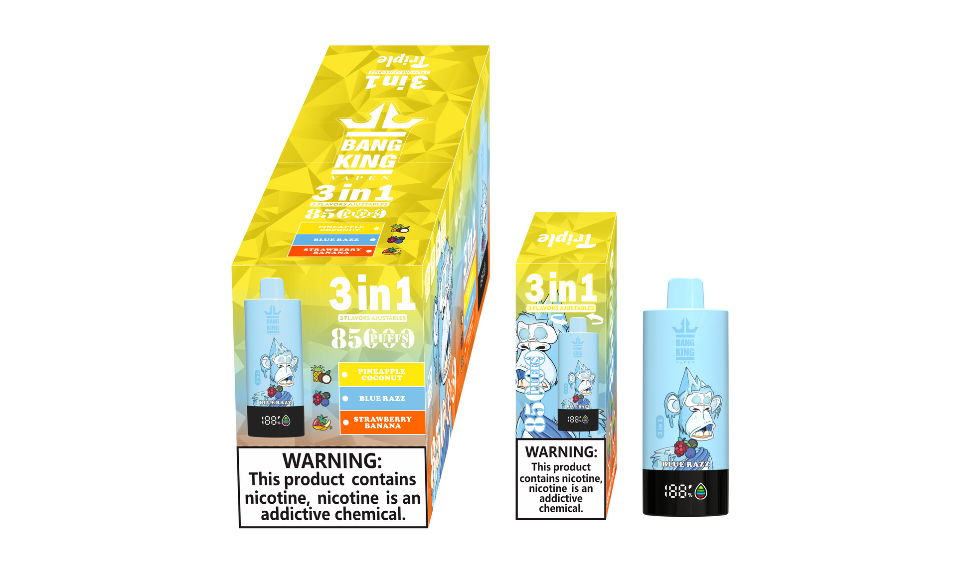 Bang King 85000 Puffs Triple Gout de Puff 85K Bouffees Vape Jetable