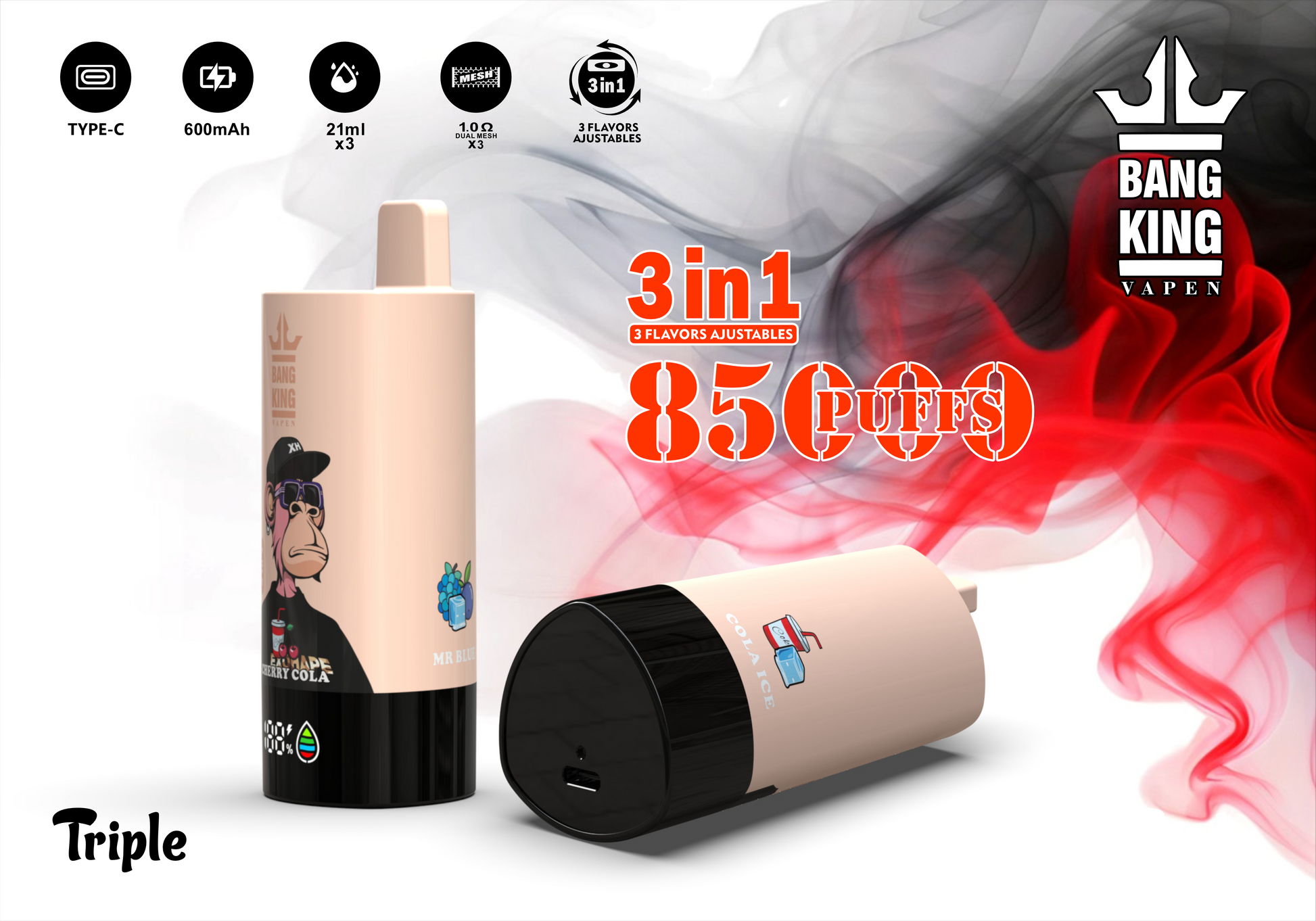 Puff 85k Bouffees Triple Gout - Liquide Cigarette électronique Jetable