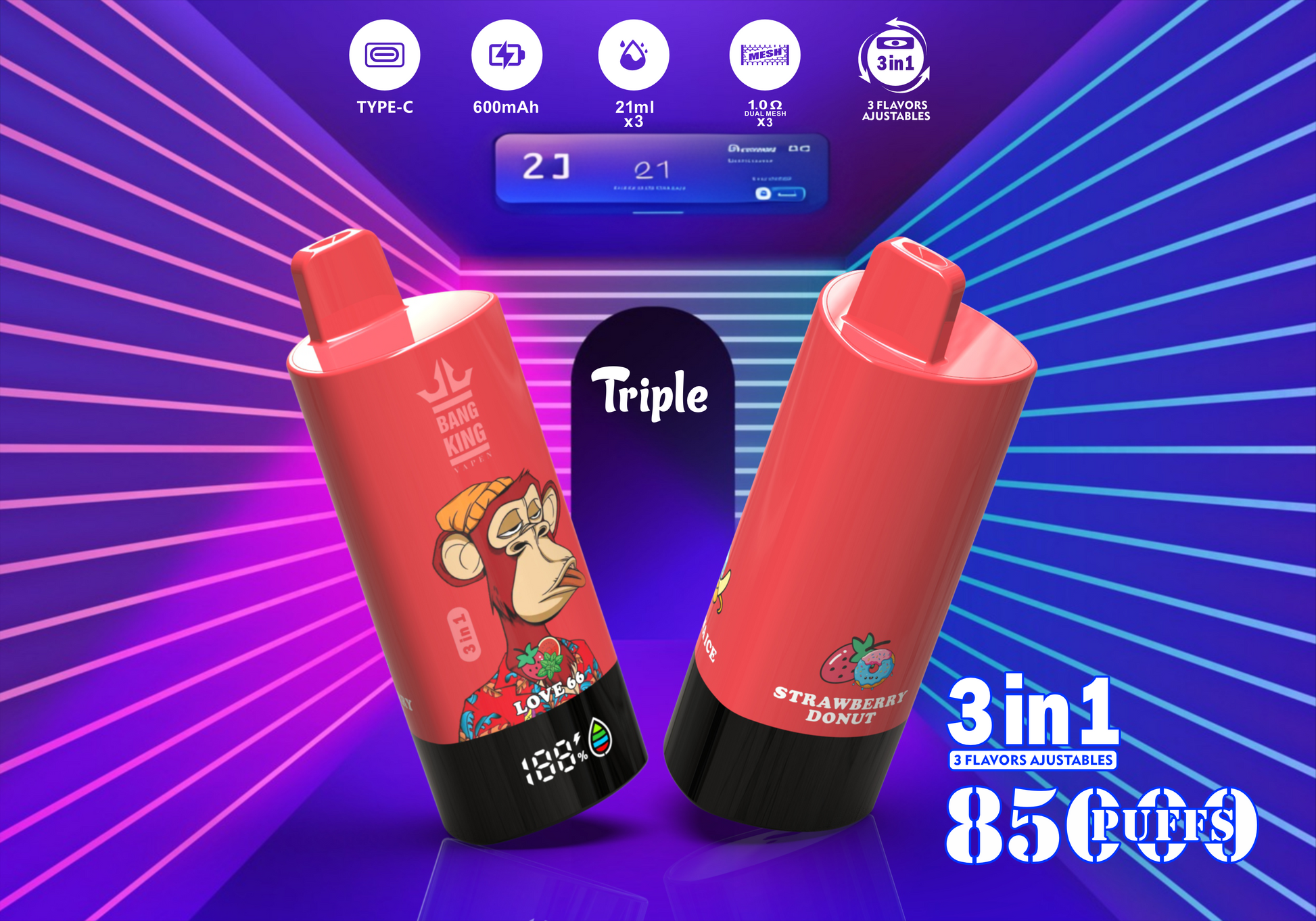 Prix Puff 85000 Taff Triple Gout Nicotine Cigarette électronique Jetable