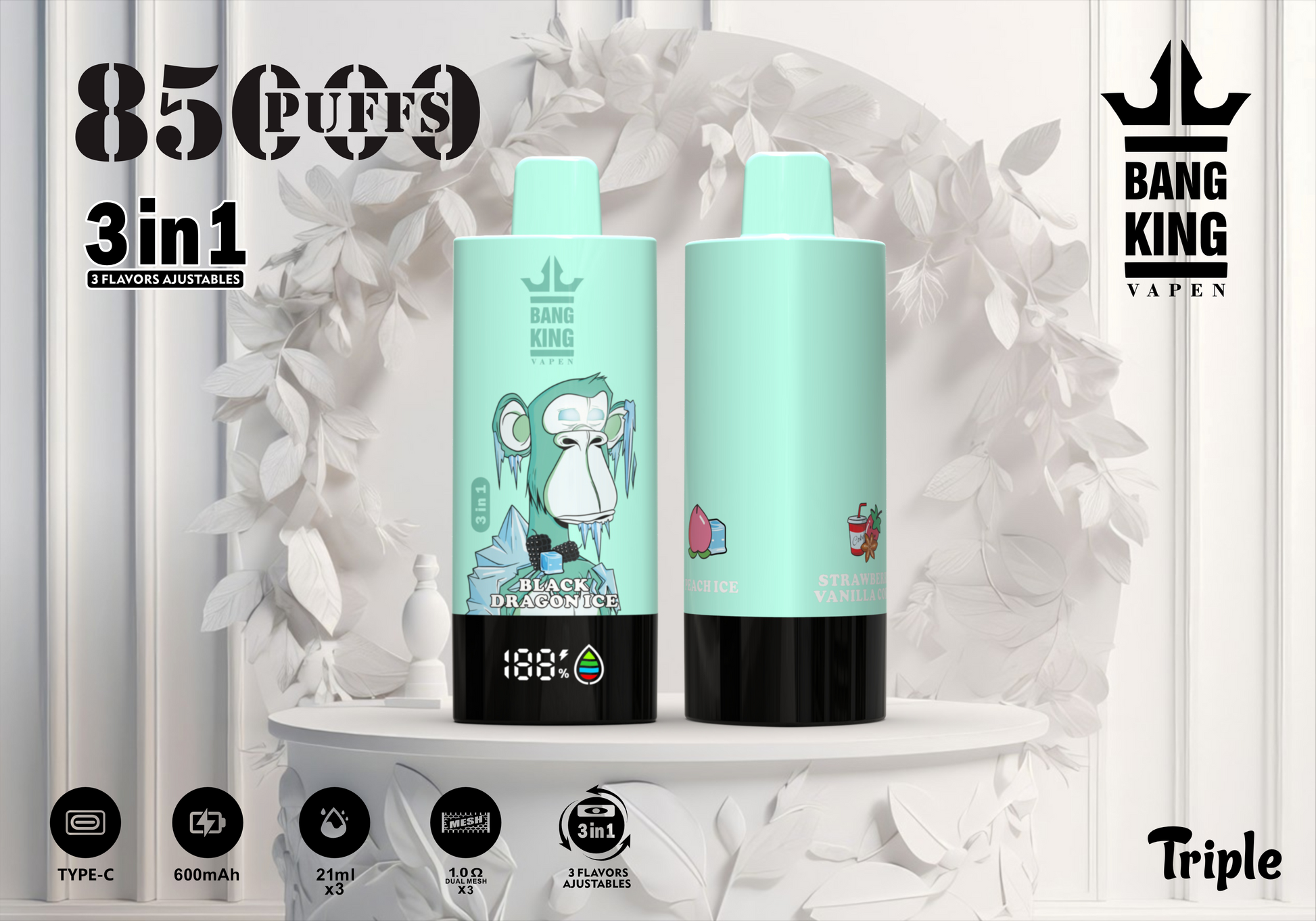 Bang King Puff 85000 Taff 3-en-1 Gout Liquide Cigarette électronique Jetable