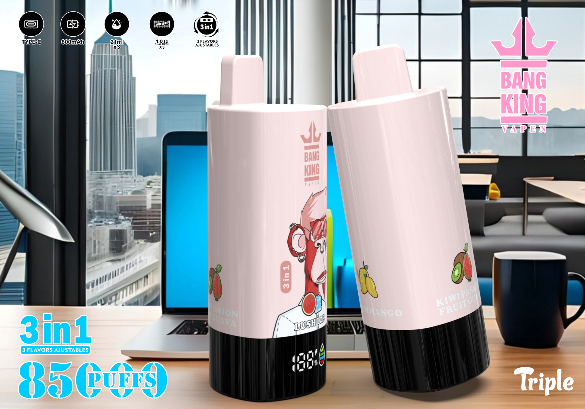 Triple Gout Puff 85000 Taff Liquide Cigarette électronique Jetable
