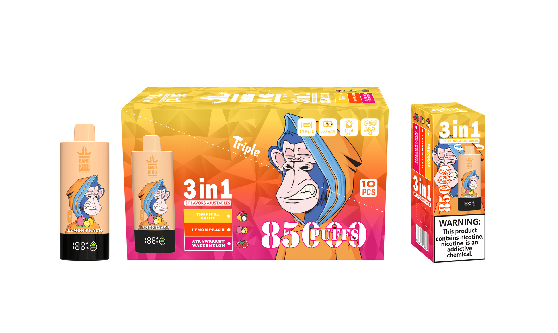 Puff Bang King 85000 Bouffees Cigarette électronique Jetable 3-in-1 Gout