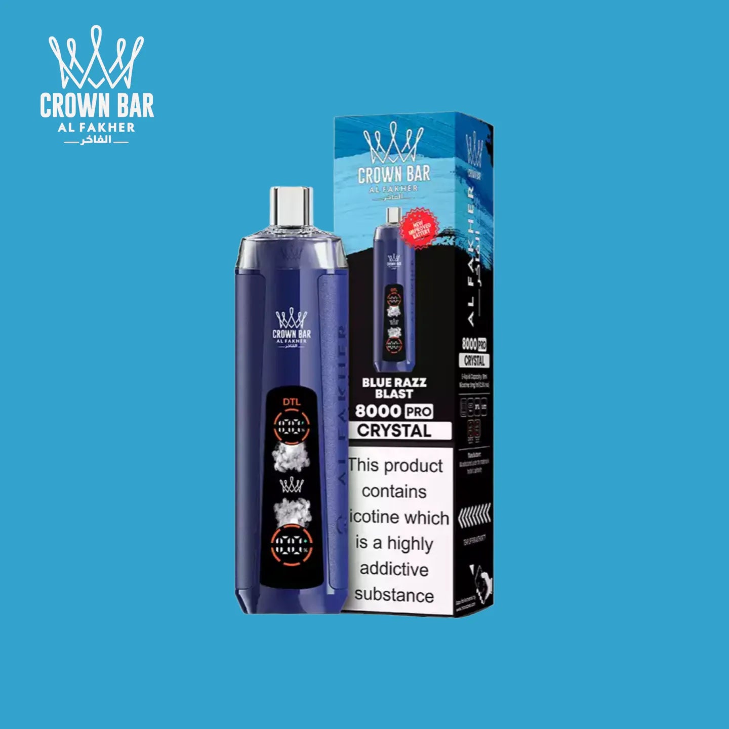 Al Fakher Crown Bar 8000 Crystal Blue Razz Blast