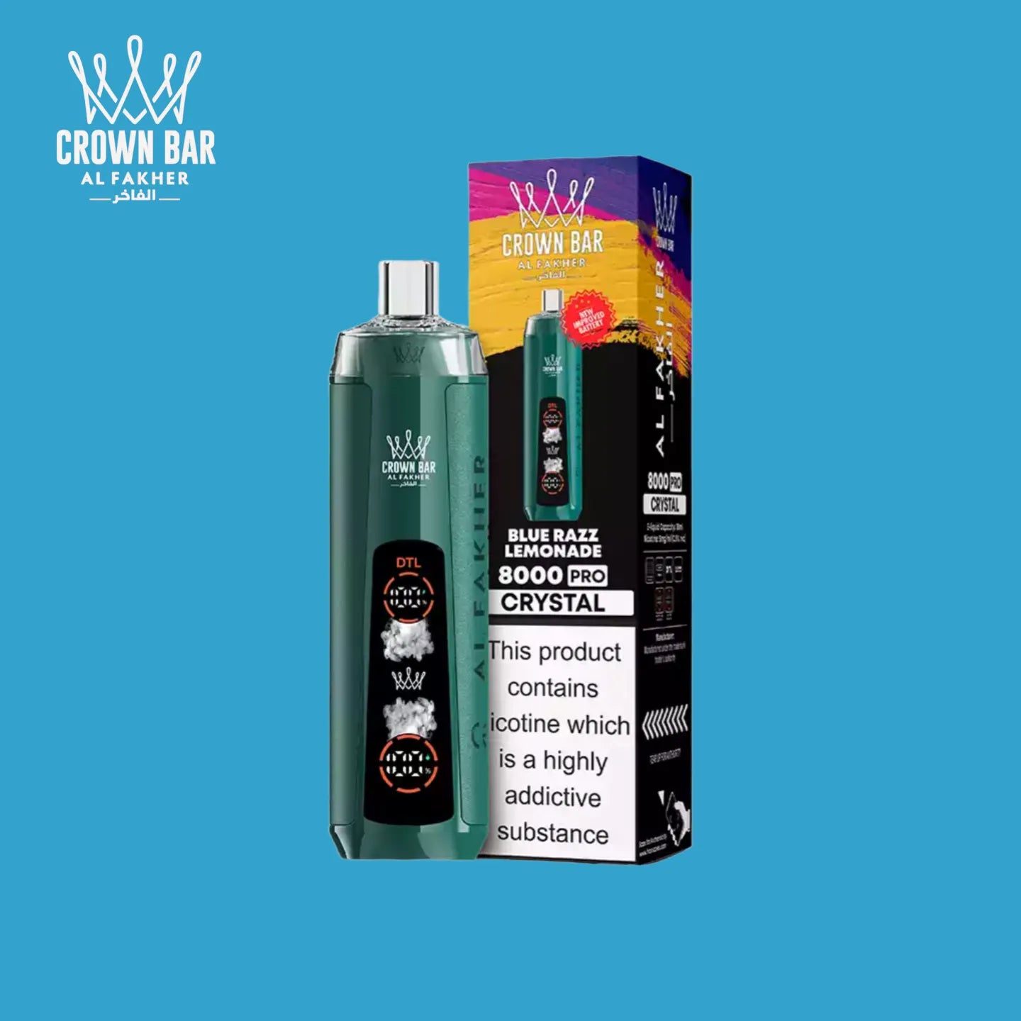 Al Fakher Crown Bar 8000 Crystal Blue Razz Lemonade