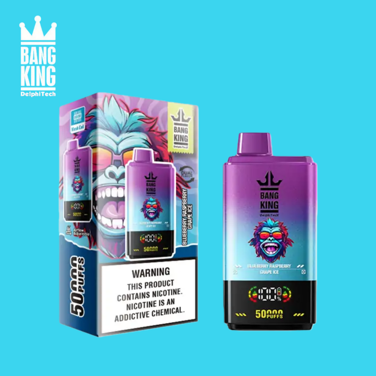 Big Puff Power Bang King 50000 Puffs Blueberry Raspberry & Grape Ice Double Gout