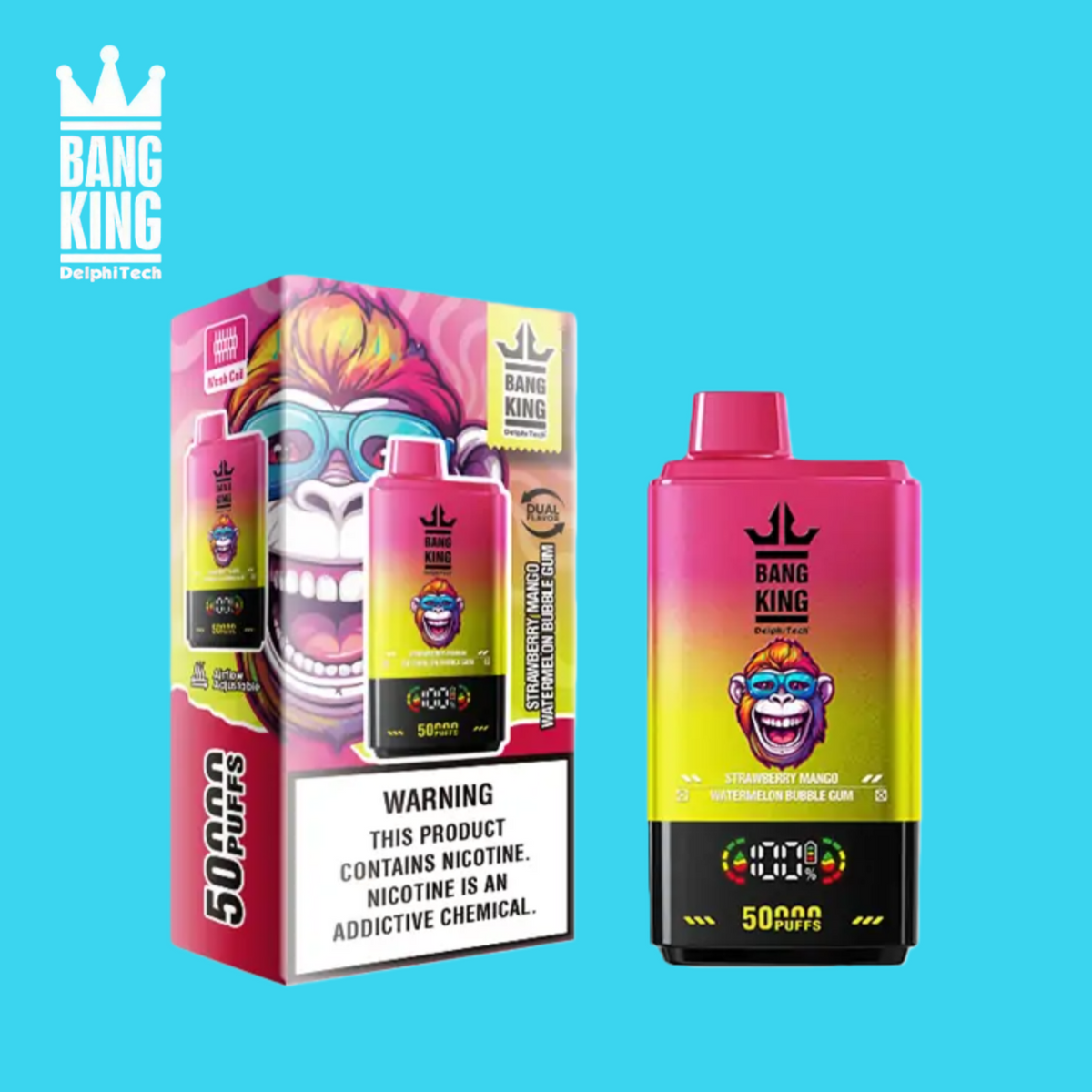 Strawberry Mango & Watermelon Bubblegum Dual Gout 50000 Puffs Cigarette électronique Jetable
