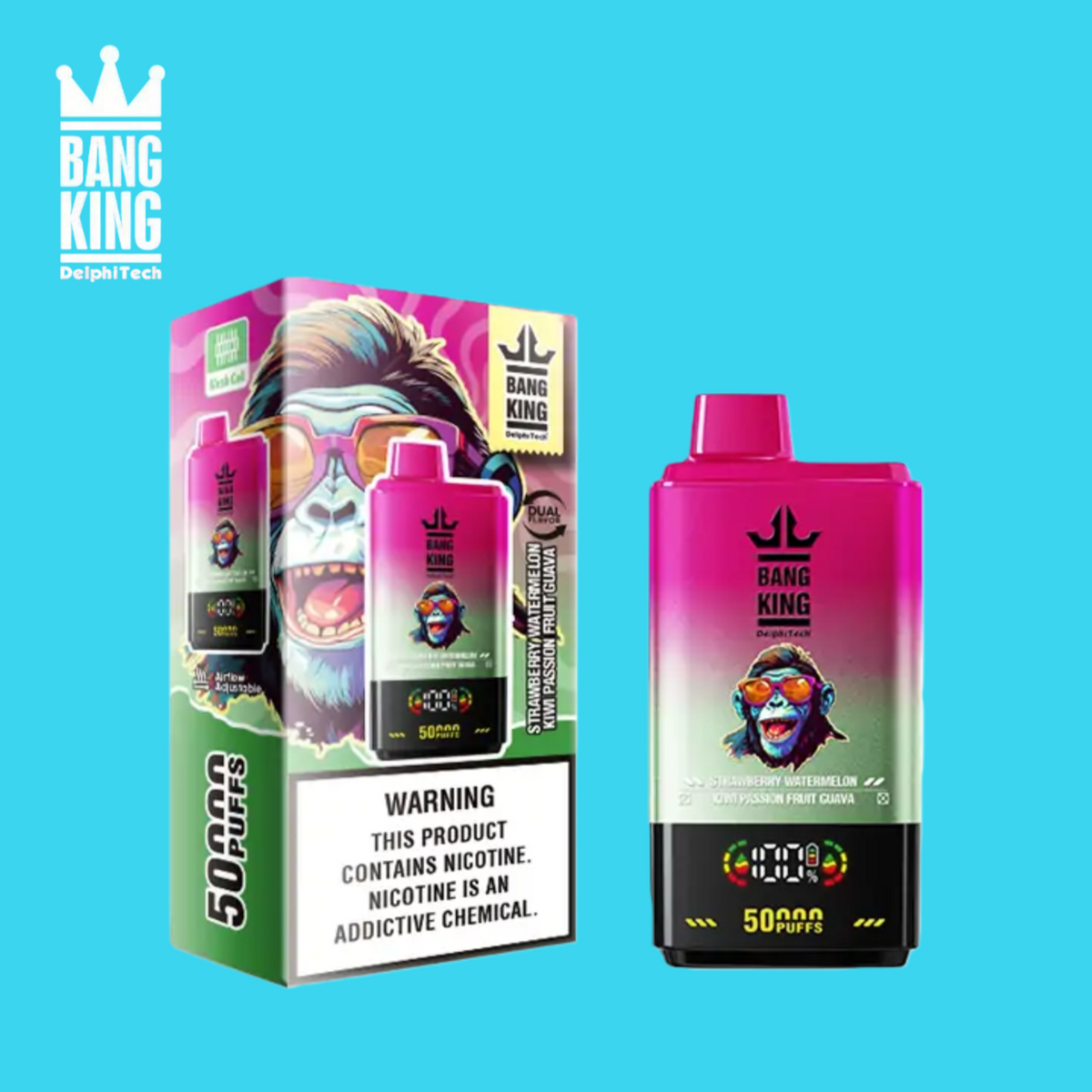 Bang King Vape 50000 Puff 50K Bouffees Strawberry Watermelon & Kiwi Passion Guava Gout