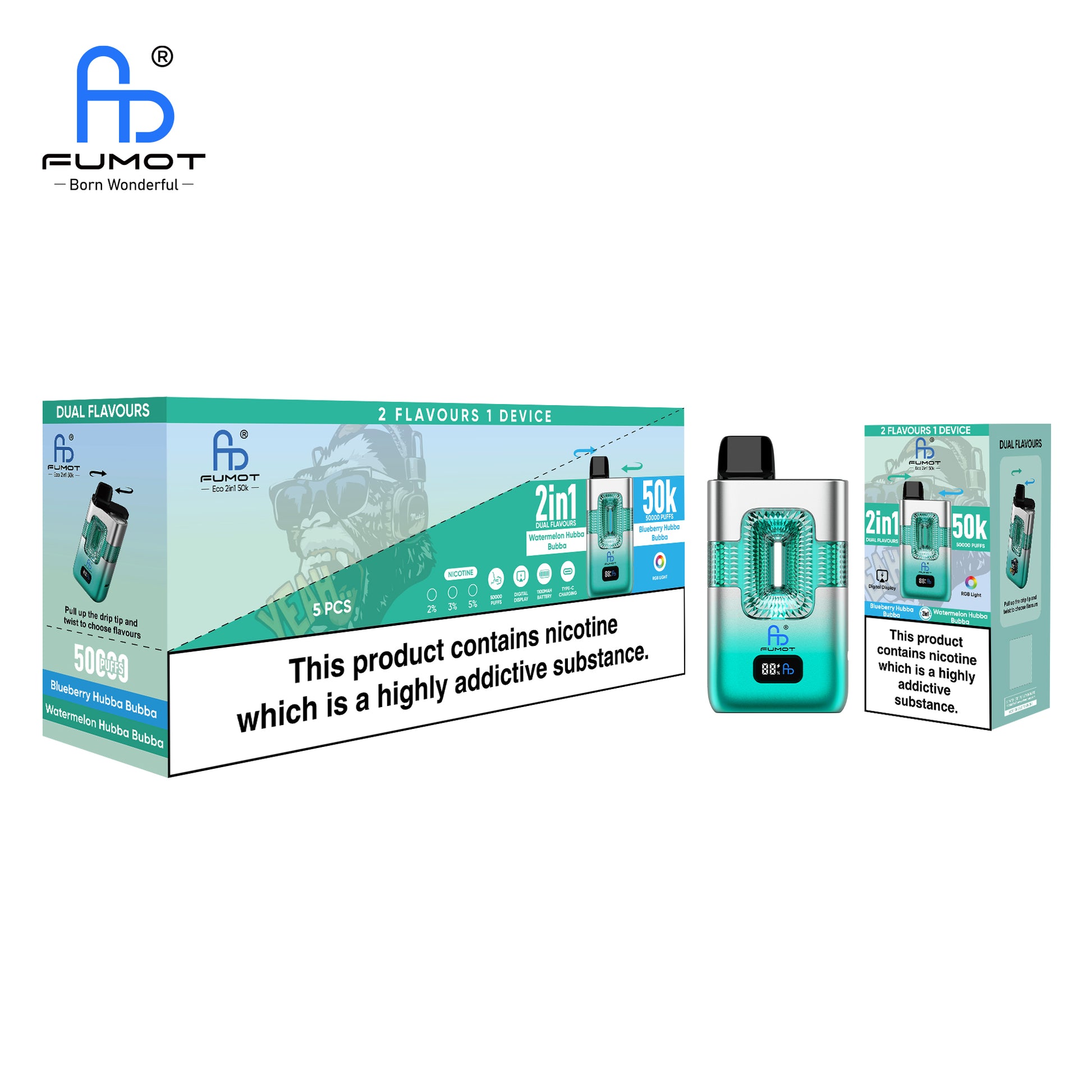 Blueberry Hubba Bubba & Watermelon Hubba Bubba Fumot ECO 2IN1 50000 Vape