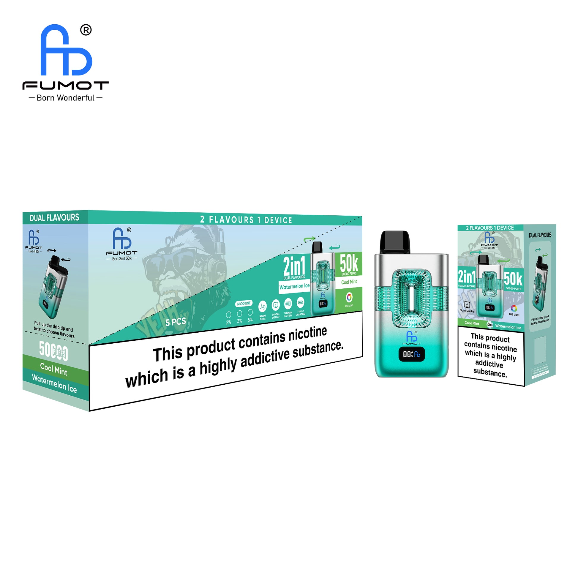 Cool Mint & Watermelon Ice FUMOT ECO 2IN1 50K Vape