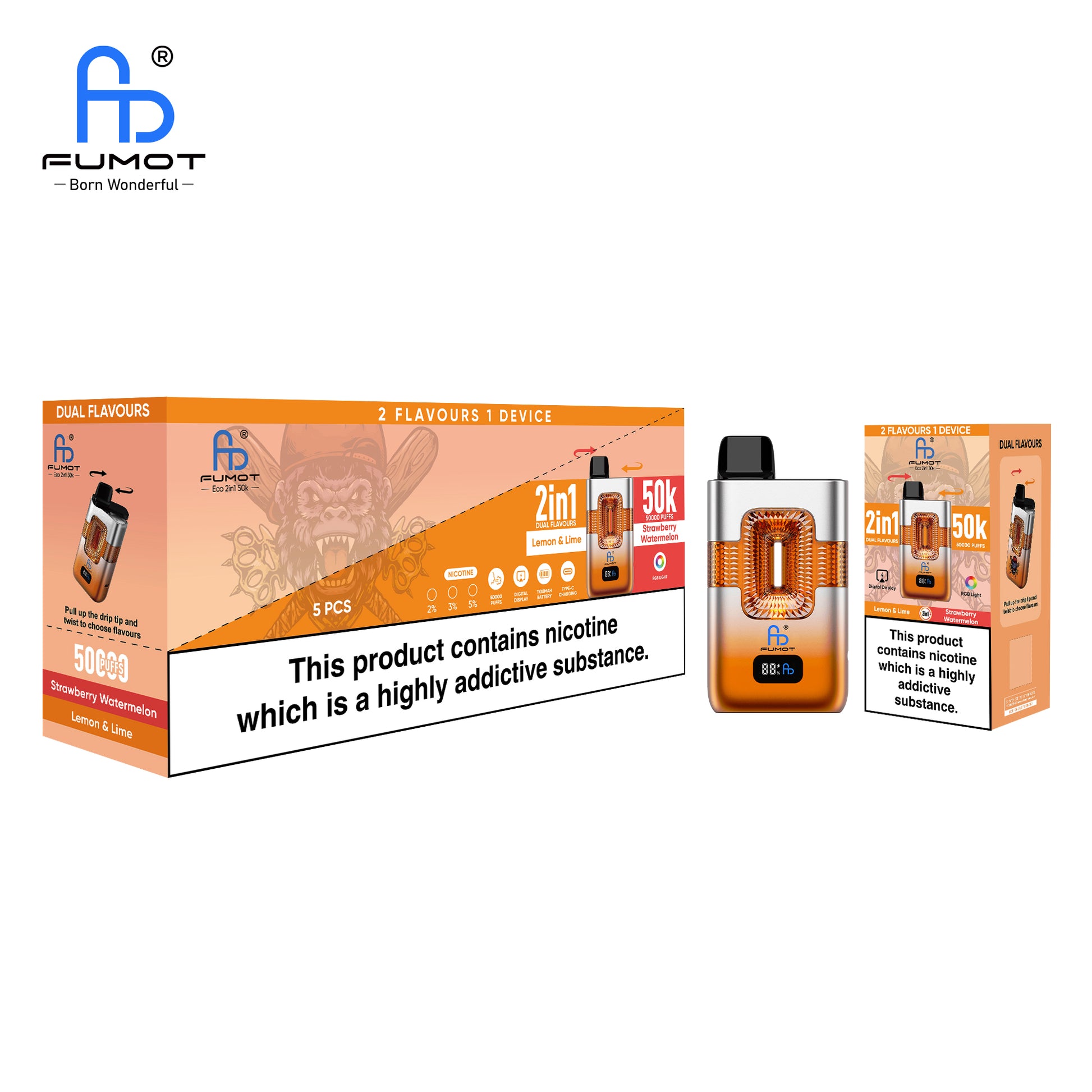 RandM FUMOT ECO 2IN1 50K Vape – Geschmacksrichtung Zitrone-Limette & Erdbeer-Wassermelone