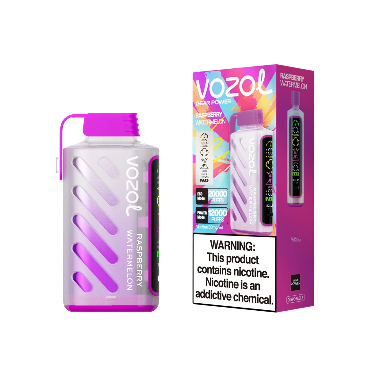 Mode double Vozol Gear Power 20000 Vape Raspberry Watermelon