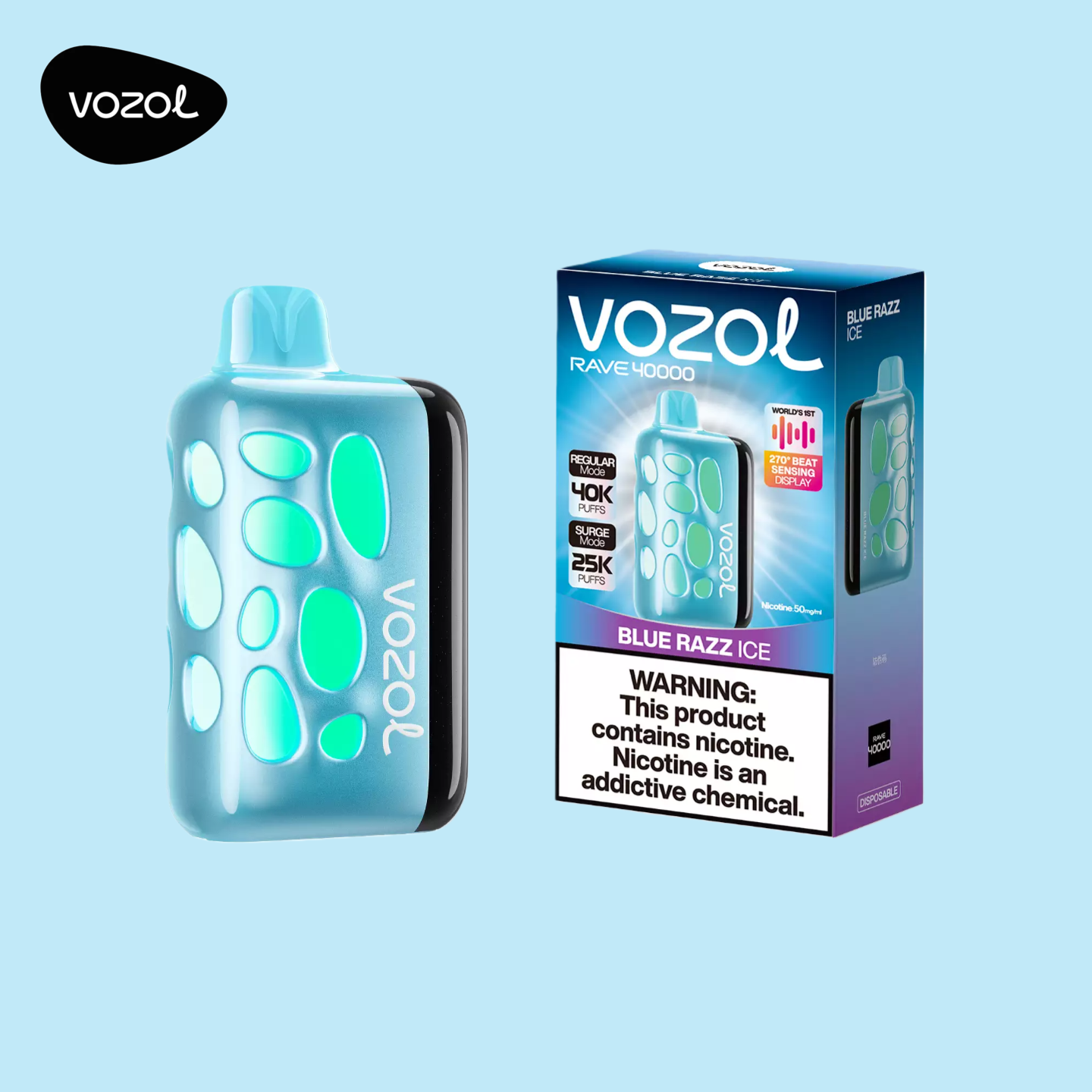 VOZOL RAVE 40K Puffs Blue Razz Ice Vape