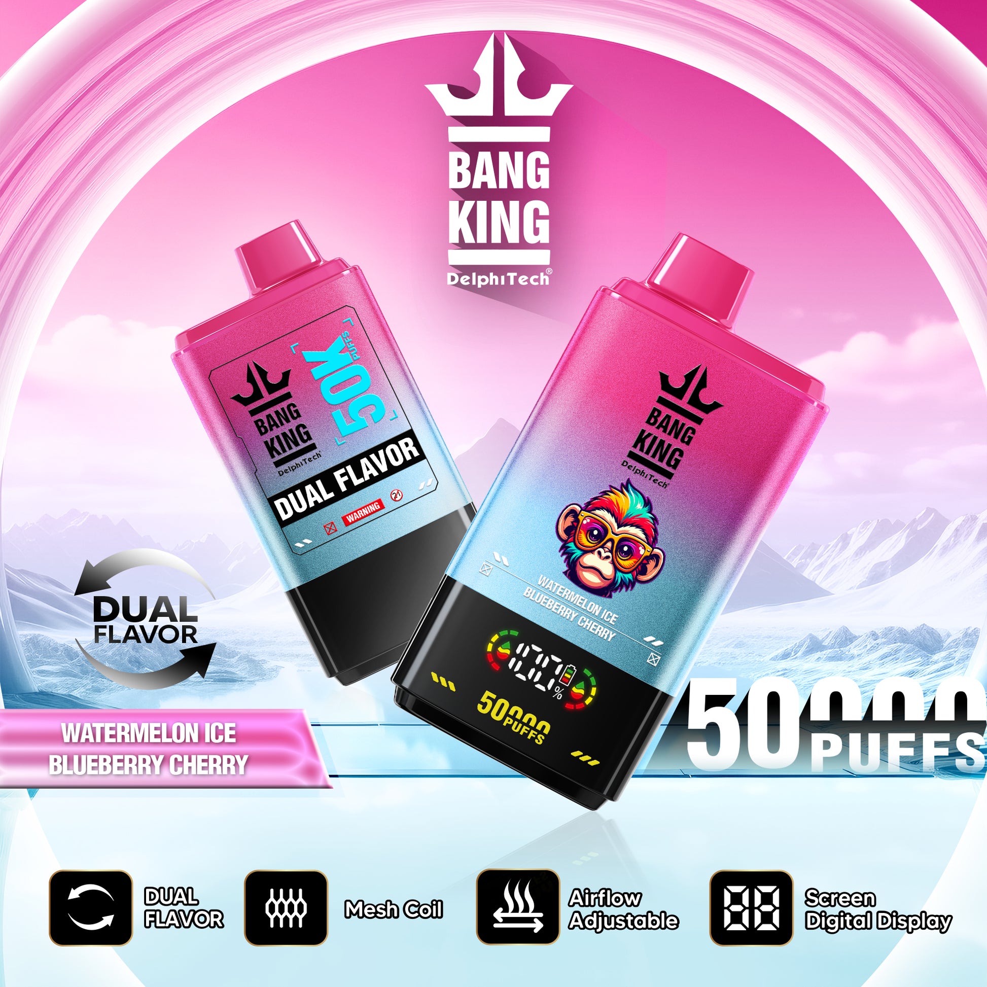 Puff 50K Double Saveurs Cigarettes électroniques - Watermelon Ice &amp; Blueberry Cherry