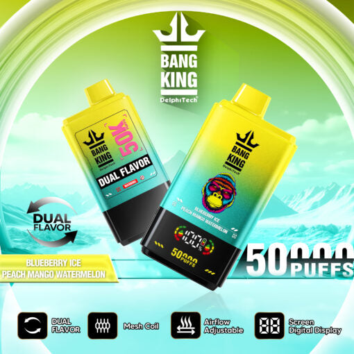 Bang King 50K Puff 50000 Taff Blueberry Ice & Peach Mango Watermelon Gout Vape Jetable