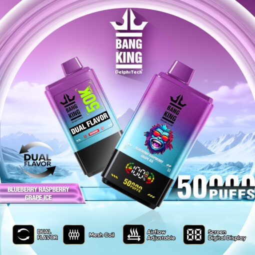 Big Puff Power Bang King 50000 Puffs Blueberry Raspberry & Grape Ice Double Gout