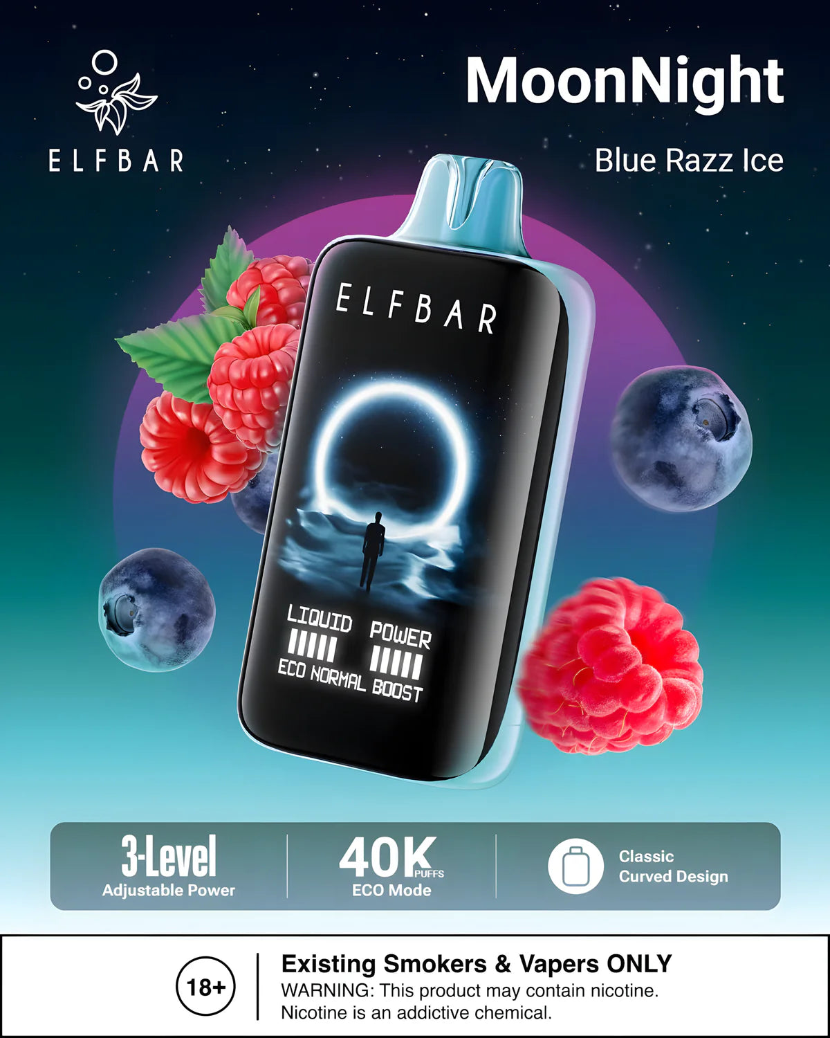 Saveur Blue Razz Ice Elf Bar Moon Night 40K Vape