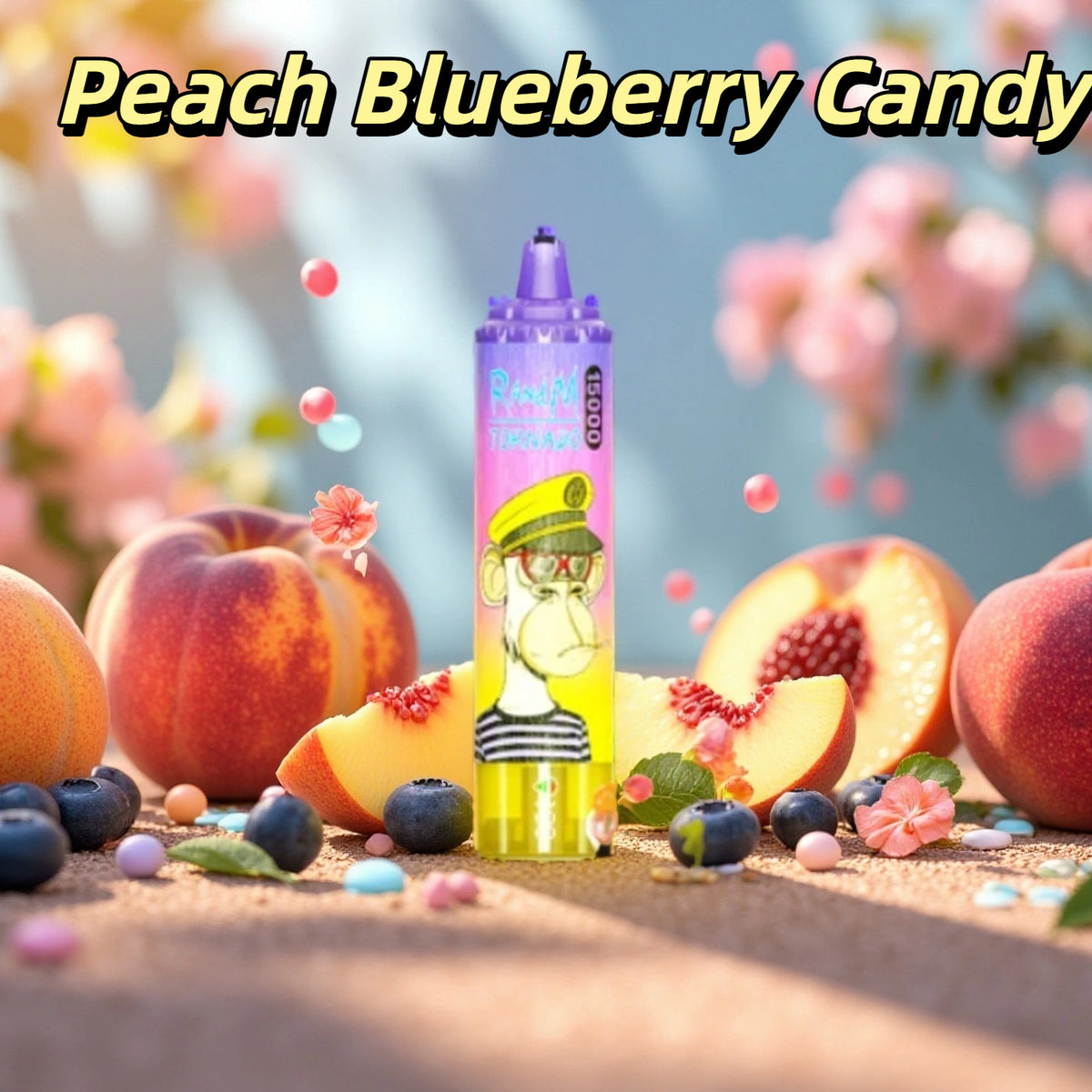 Randm Tornado Puff 15000 Taff Peach Blueberry Candy Gout Vape Jetable