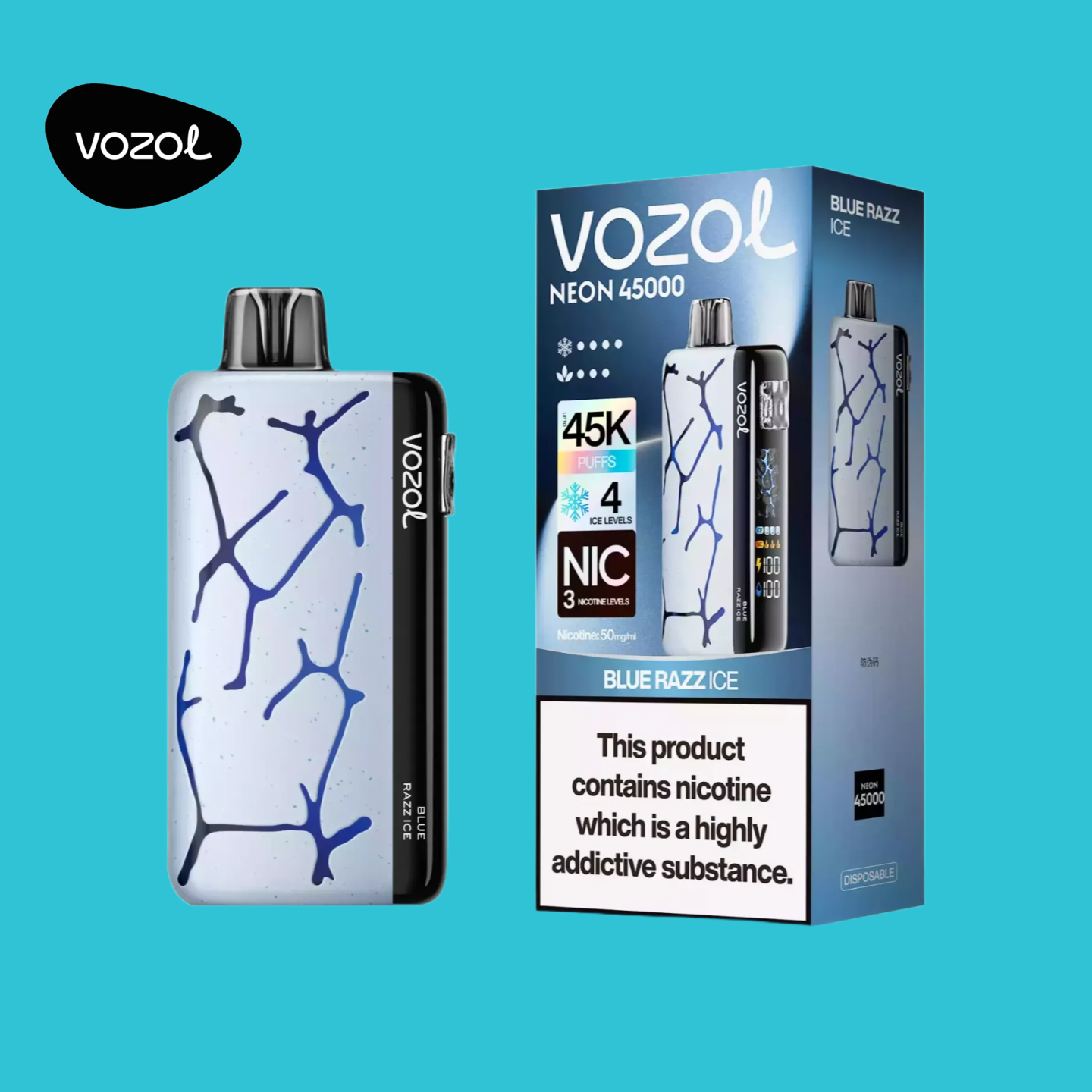 Vozol Neon 45000 Puffs Blue Razz Ice