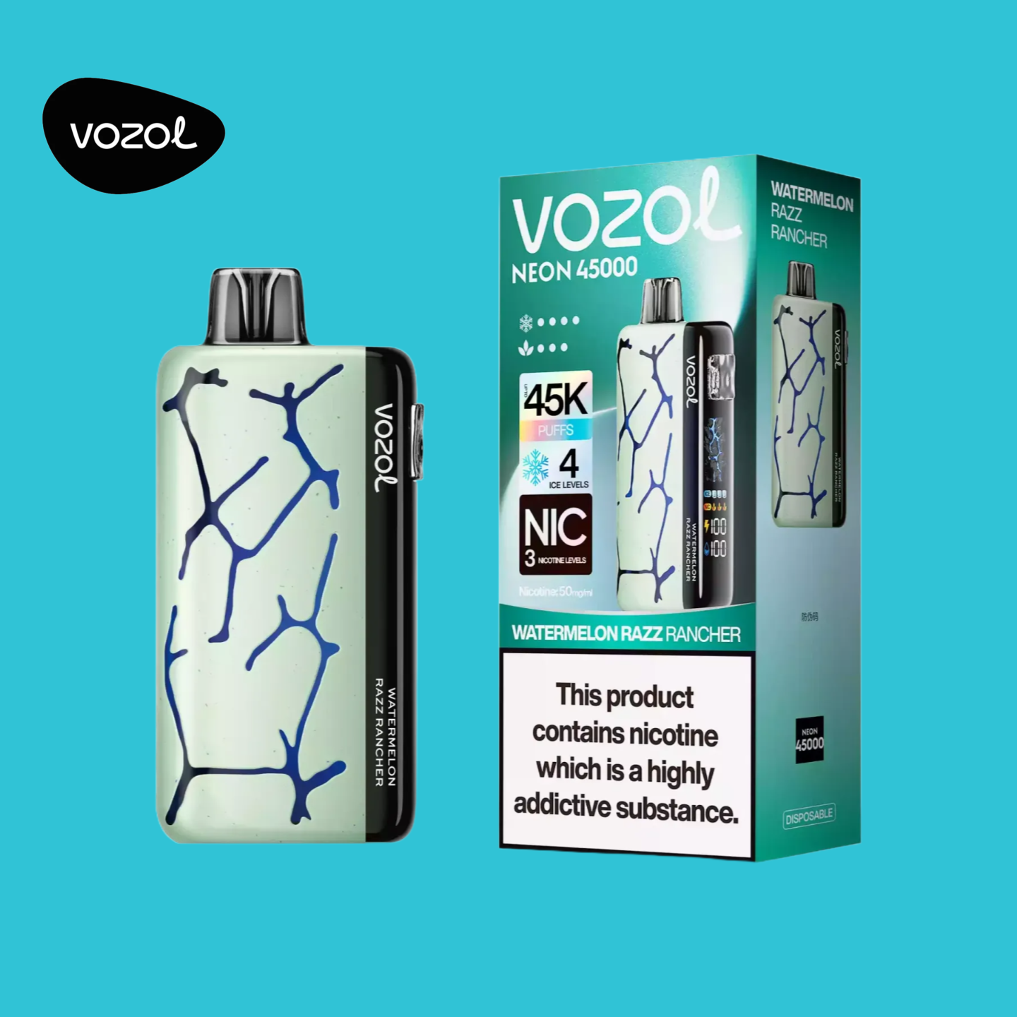Vozol Vape Neon 45000 Puffs Watermelon Razz Rancher