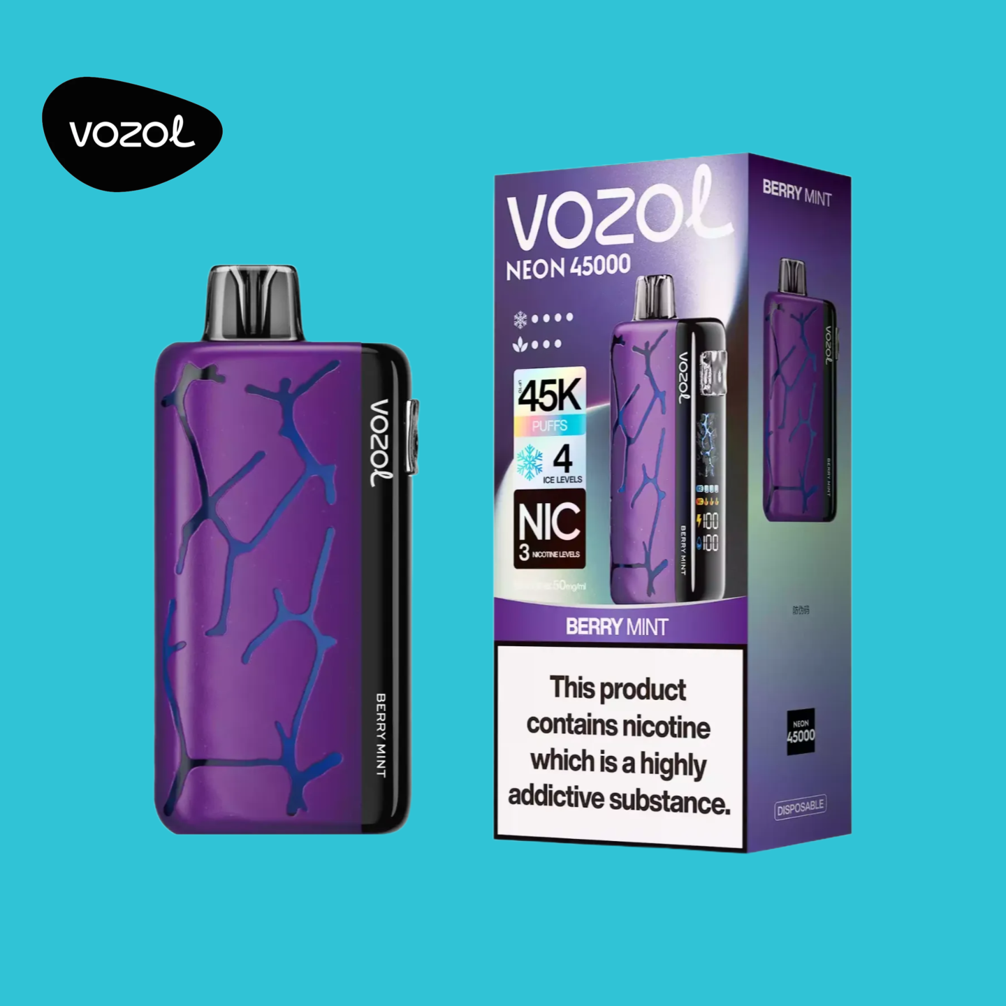 Berry Mint Vozol Vape Neon 45000 Puffs