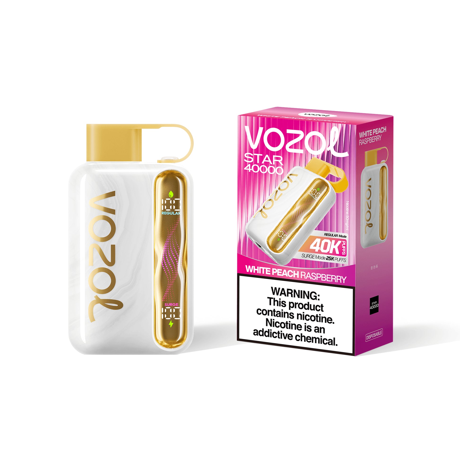 White Peach Raspberry Vozol Vape 40000 Taff